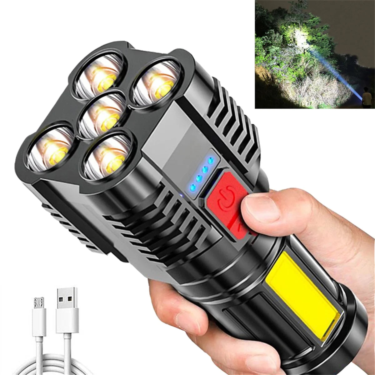 Ultra Bright 10000 LM LED Tactical Flashlight with USB Rechargeable Function for Outdoor and Emergency Use